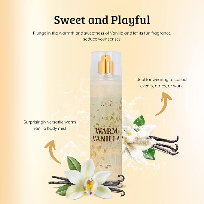 Warm Vanilla Unisex, Womens Perfume Fragrance Body Mist & Sprays, Women's Fruity Luxury Scented Gifts & Presents, 8 oz Fine Mist Spray Bottle (Warm Vanilla)
