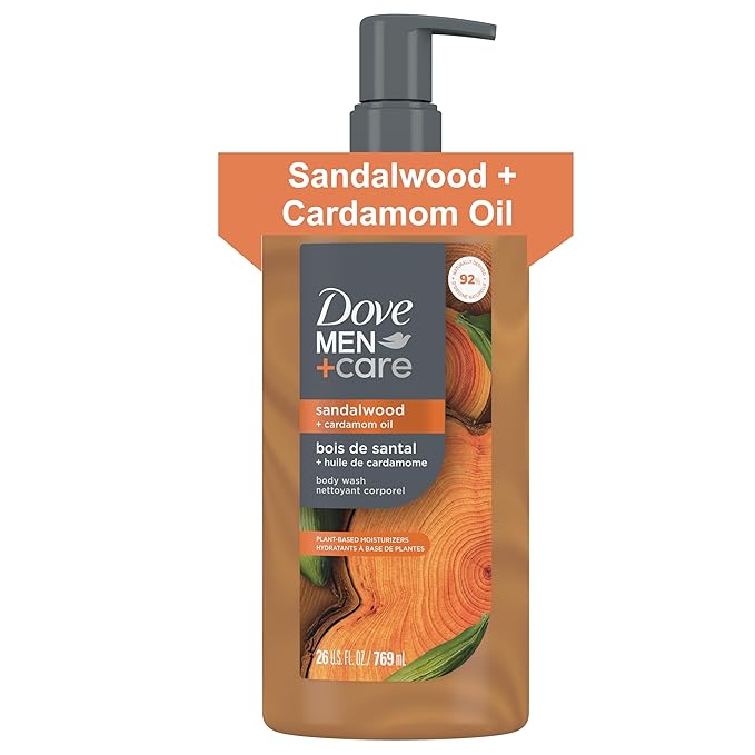 DOVE MEN + CARE Body Wash Sandalwood & Cardamom Oil Plant-Based Moisturizing Body Wash for Men, 26oz