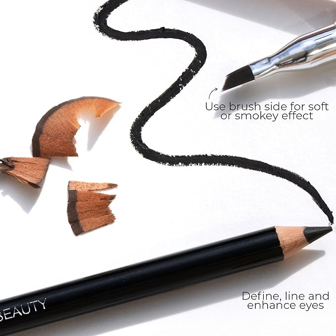 FITGLOW Beauty Vegan Eyeliner Pencil | Long-Lasting Eye Liner with Blending Brush | Smudge-Proof Eyeliner | Sensitive Eye Makeup | Natural, Clean & Cruelty-Free Eye Pencil | Black, 1.1g