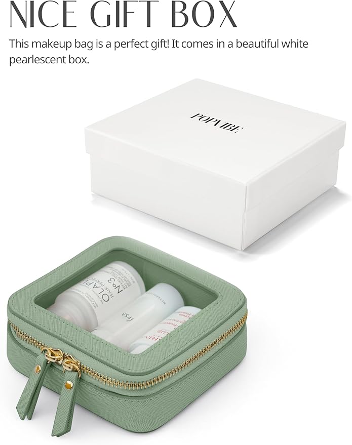 Popvibe Clear Makeup Bag Travel Cosmetic Case Transparent Toiletry Bag with Zipper, Portable Make Up Organizer Traveling Compact Car Bag for Essentials