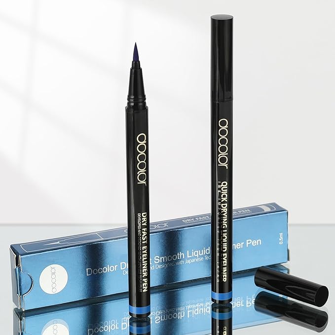 docolor Eyeliner, 2PCS Blue Liquid Eyeliner Waterproof Eye Liner Pen Super Slim Precise All Day Blue Eye Pencils Professional Makeup Liquid Eye Liner Pencil for Women