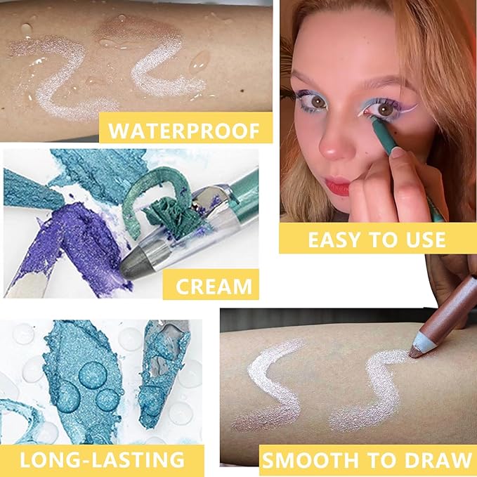 White Silver Eyeshadow Stick, Highlighter Eye Liner,Eye Brightener Stick, Shimmer Creamy eye shadow, Waterproof Eyeshadow Pencil Long Lasting Eye Shadow Makeup. #5 white silver shimmer