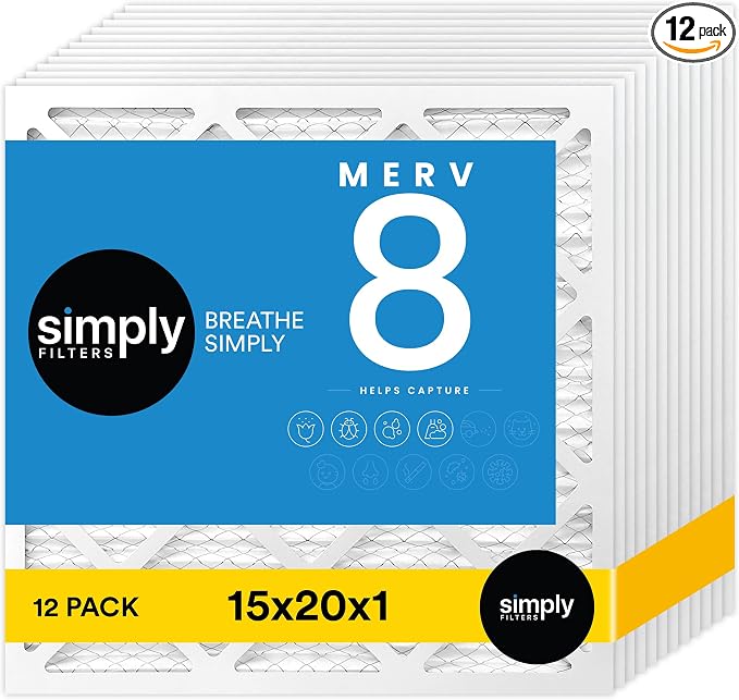 Simply 15x20x1 Air Filter, Merv 8, 12 Pack, by SimplyFilters