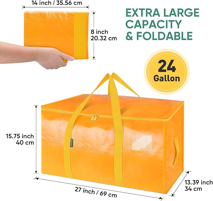 BALEINE 8-Pack Oversized Moving Bags with Reinforced Handles, Heavy-Duty Storage Tote for Clothes, Moving Supplies (Light Yellow, 8-Pack)