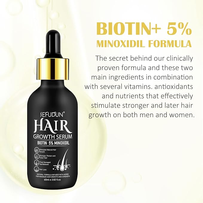 5% Minoxidil Hair Growth Oil for Men and Women - Regrowth Serum, Extra Strength Spray for Hair Loss, Thicker Healthier Hair, Beard Growth Kit, Topical Treatment, 2.02 oz