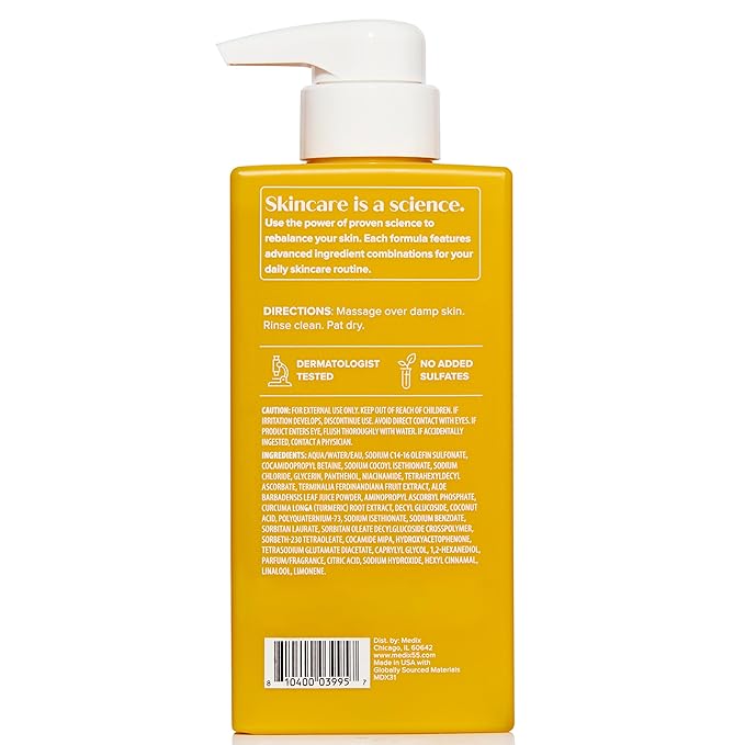 Medix 5.5 Radiant Glow Vitamin C Body Wash W/Niacinamide | Citrus Scented Gentle Body & Face Cleanser For Women, Men, Dry Skin, & Smoother-Looking Skin | Removes Dirt, Oil, & Impurities, 15 Fl Oz