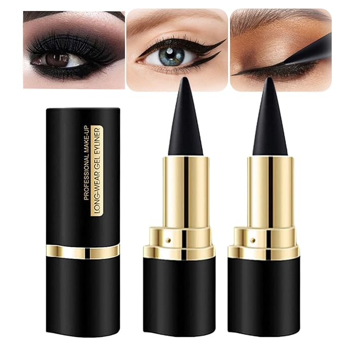 Go Ho 2 PCS Gel Eyeliner Stick, Natural Black Cream, Cat Eye Eyeshadow Crayon, Smooth Liner Pen, Face Paint Stick for Halloween Goth Makeup Set