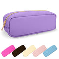 Small Pencil Case Makeup Bag for Purse, Cute Pencil Pouch Preppy Nylon Makeup Brush Bag with Zipper, Girls Portable Stationery Storage Case Small Pen Bag for Office School College(Slim-Grape)