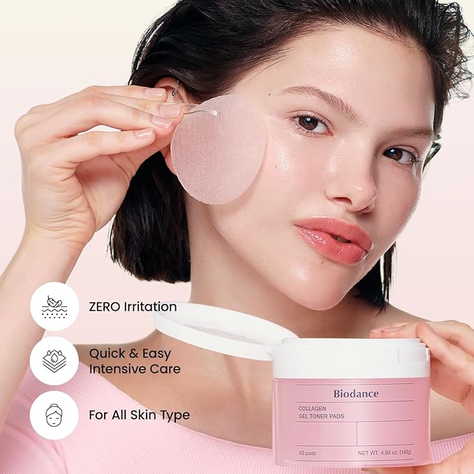 Biodance Collagen Gel Toner Pads, Pore Minimizer for Face, Improving Elasticity, Gentle Exfoliating Toner Pads for Sensitive Skin, Korean Skincareㅣ4.93 fl.oz.(140g)*60Pads