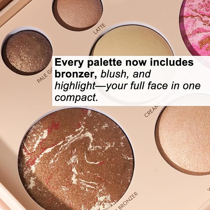 Baked Makeup Palette with Bronzer, Blush Eyeshadows Multi-Purpose Travel Compact, Velvety Smooth Finish, Neutral Pigmented Colors, Vegan Cruelty, Gift Set for Women