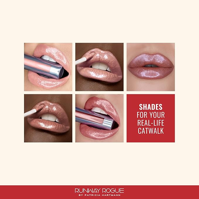 Runway Rogue LuxGloss Lip Gloss, High-Pigment Shimmery Rose-Gold Lip Gloss, ‘Fashion Week’