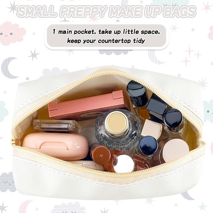Gifts for Girls Initial Makeup Bag Personalized Cosmetic Bag with Zipper Cute Travel Toiletry Bags Waterproof PU Preppy Makeup Pouch Birthday Gift for Teen Girls Women(White I)