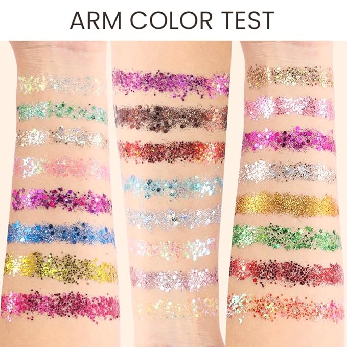 evpct 24 Colors Glitter Eyeshadows Palette Makeup for Women, Black White Pink Green Blue Rainbow Sparkle Neon Metallic Shimmer Shiny Eyeshadow Palette, Body Pressed Eye Shadow Glitter Palette Makeup