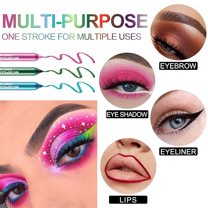 7 Colorful Eyeliner Pen Set, Eye Shadow Pencil, Pearl Eyeliner Kit Metallic Glitter Colored Eye liner for Women Eye&Lip Liner Professional Waterproof Eye Makeup (7PCS B)