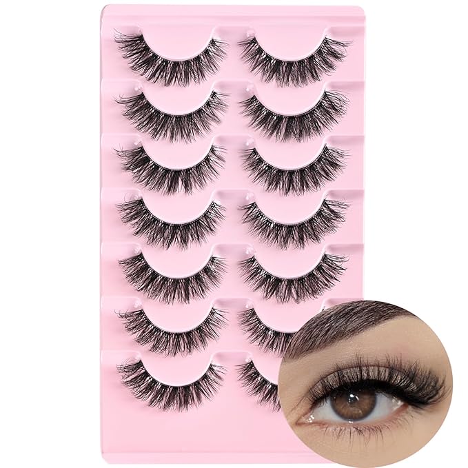 FARRED Cat Eye Lashes Natural Eyelashes Short Wispy Lash Strips Volume False Eyelash Cateye Medium Length Fake Lashes Natural Looking Hybrid Clusters Full Strip Lashes (A1 | 8-14MM)
