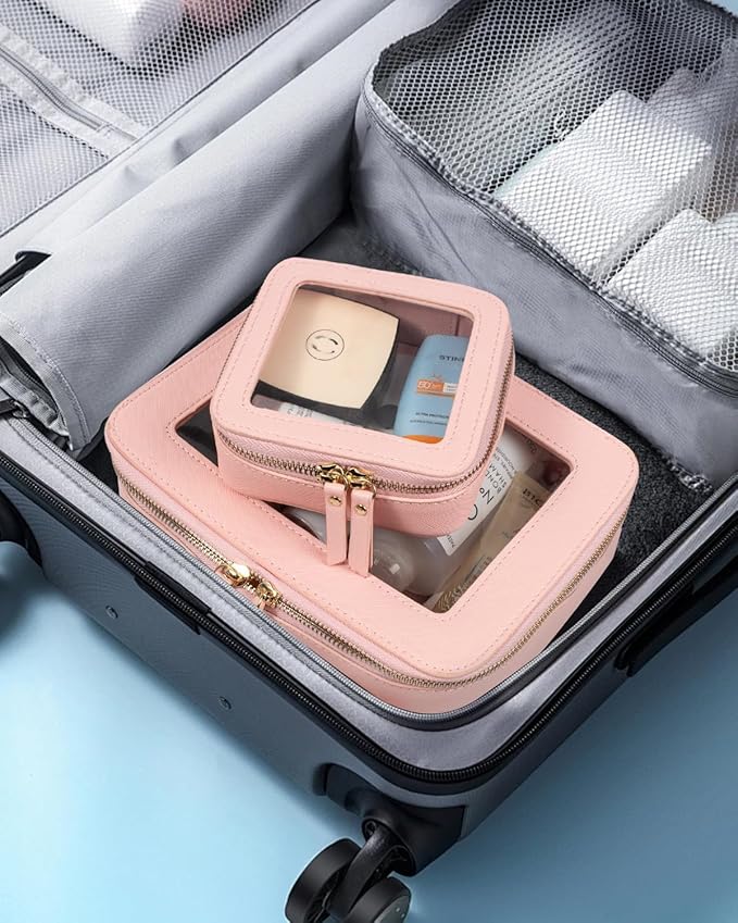 Travel Clear Makeup Bag Set, TSA Approved Cosmetic Bag Case with Zipper Portable Makeup Pouch Toiletry Bag Women Traveling Cosmetic Organizer Storage Bag Car Organizer Car Essentials for Women