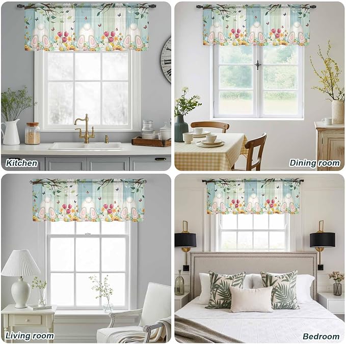 Easter Sheer Valances for Windows 42"x18", Light Filtering Kitchen Curtains - Image 5