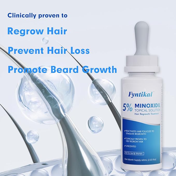 5% Minoxidil for Men, Extra Strength Hair Growth Serum, Beard Growth Oil, Fast Absorbing Dropper, Non Greasy, Low Residue Formula, 2-Pack for 2 Months, Hair Regrowth Treatment for Thinning Hair