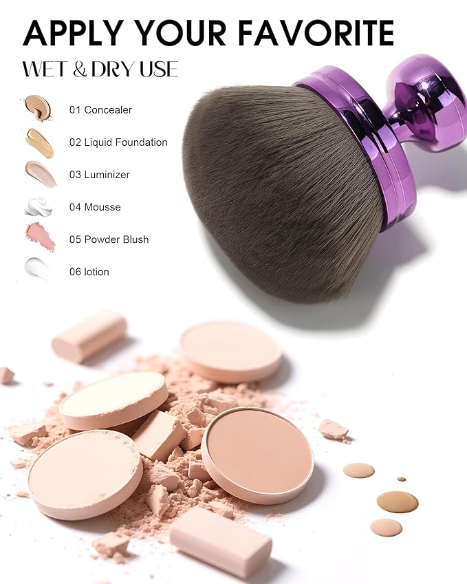 Upgraded Blend & Blur Body Makeup Brush for Self Tanner Tanning Lotion Sunscreen Applicator for Back Leg Makeup, Kabuki Foundation Brush for Liquid Beauty Supreme Cream Bronzer Brush for Face, Violet