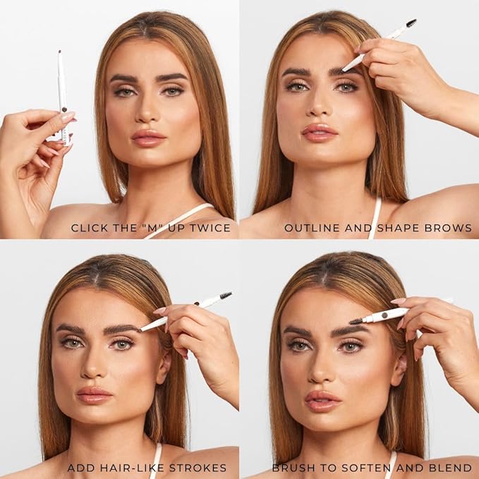 MADLUVV Exacto Brow Pencil for Flawless, Long Lasting, Realistic Brows with Dual-Ended Design Featuring Retractable Blade Tip for Precise Hair Like Detail and Blending Brush - True Red