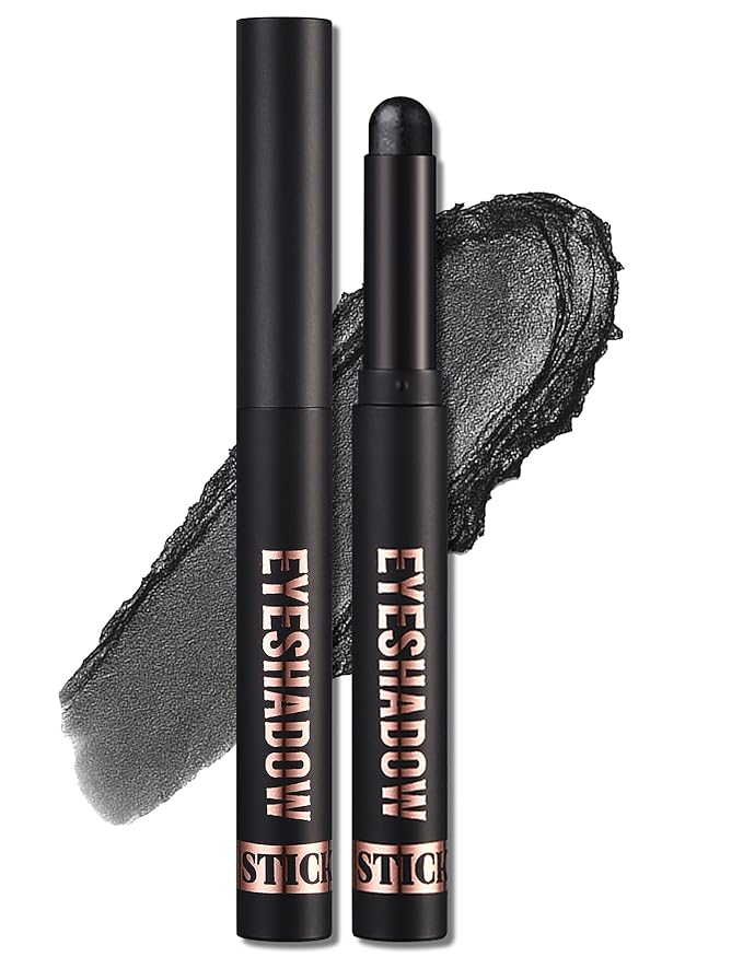 Erinde Shimmer Cream Eyeshadow Stick, Long Lasting Metallic Eye Shadow Sticks, Waterproof Creamy Glitter Eyeshadow Pencil, High Pigmented Blendable Neutral Eye Makeup, 24 Midnight Black Shimmer