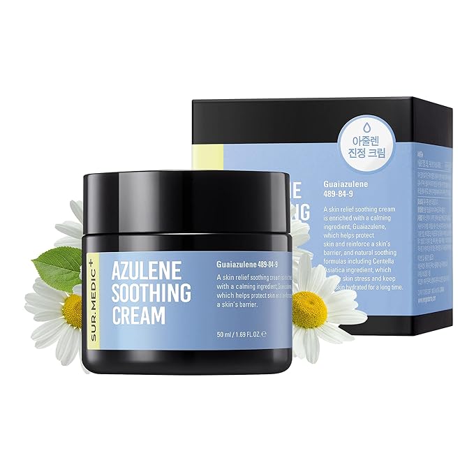 SURMEDIC AZULENE Moisturizing Soothing Cream, Calming Cream for Sensitive Skin, Daily Facial Moisturizer for Barrier Repair, Blemish Relief Care, Korean Skincare 50ml, 1.69 oz