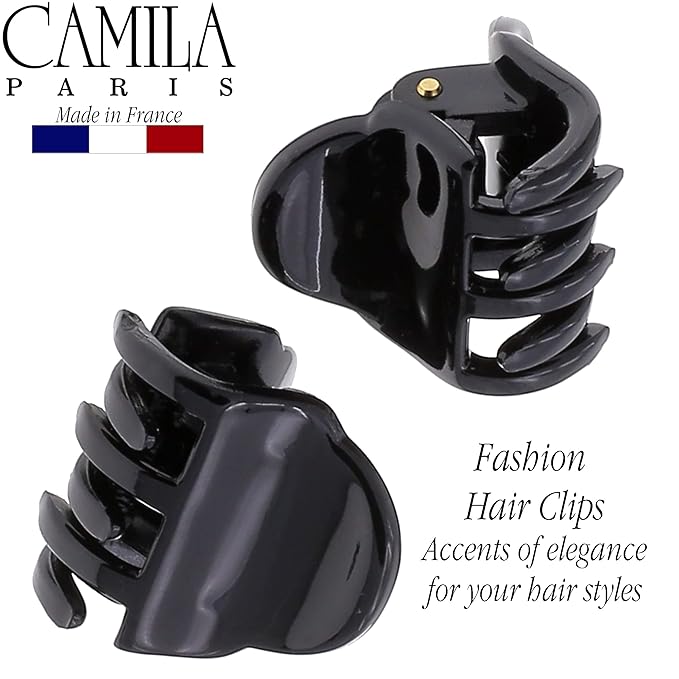 Camila Paris CP3288 French Hair Clip for Women, Set of 2 Small Black Girls Hair Claw Clips Fashion Durable Hair Accessories for Women, Luxury Ladies Strong Hold No Slip Grip Clamp, Made in France