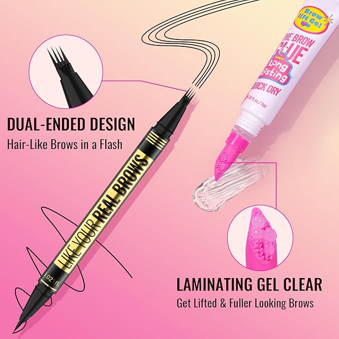Vevivia Eyebrow Pen - Eyebrow Gel Clear, Dual-Ended Eye Brow Pencils for Women with 4-Fork-Tip and Precise Brush-Tip for Natural Hair-Like Strokes, Last All Day Eyebrow Pencil, Light Brown
