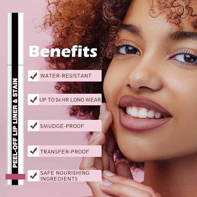 Lip Liner Stain Peel Off with Tweezer, Long Lasting Matte Lip Lipstick Tint Tattoo, Highly Pigmented Color Lip Liners Makeup, Waterproof, Transfer-proof Lipstain for Women, for All Skin Types, Mauve