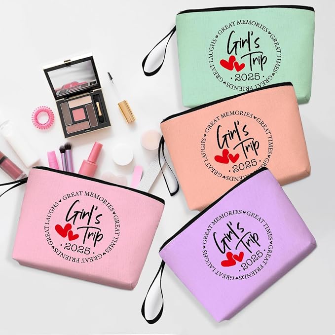 4Pcs Girls Trip Gifts Favors 2025 Weekend Bag Makeup Bag Weekender Bags for Women Sisters Niece Cosmetic Bag Zipper Pouch Wedding Bachelorette Party