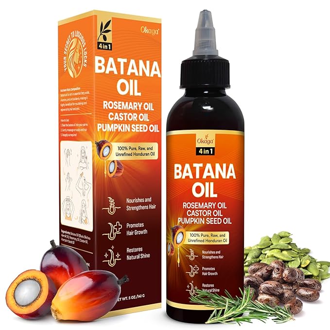 Batana Oil for Hair Growth with Rosemary, Castor, and Pumpkin Seed Oils, 100% Pure Unrefined Honduran Formula, Strengthens, Nourishes, Revives Scalp & Strands, Natural Care for All Types (5oz)
