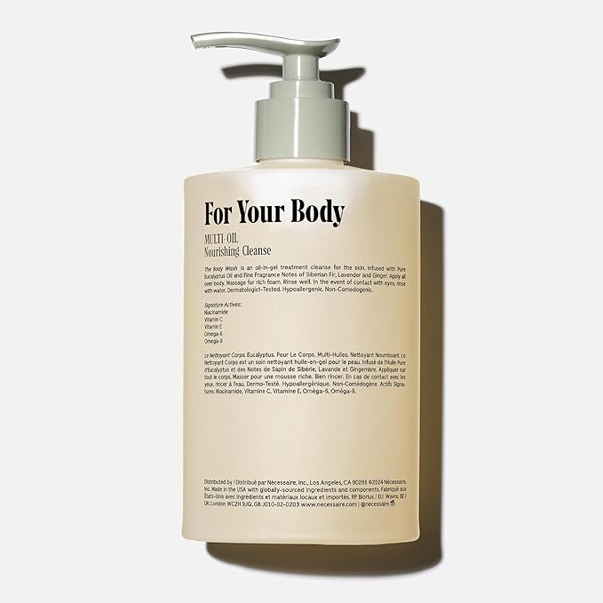 Nécessaire The Body Wash Eucalyptus — Multi-Oil Shower Gel Cleanser for Women + Men — Non-Comedogenic Body Wash with Niacinamide. 500ml/16.9 fl oz