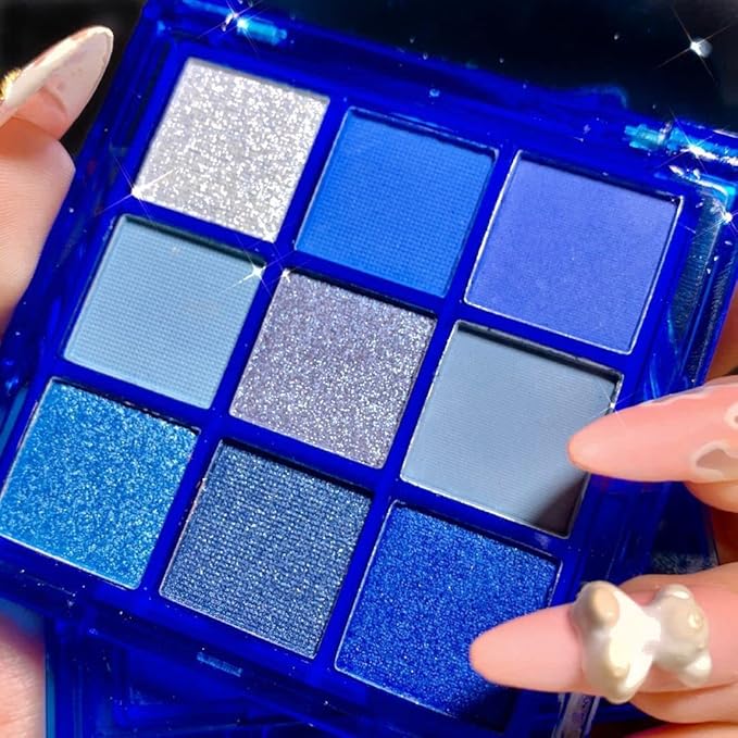 MEICOLY Blue Eyeshadow Palette,9 Colors Matte Glitter Eye shadow Palette,Metallic Silver Bright Waterproof Pressed Avatar Sally Makeup,Shimmer Pigmented Corpse Bride Eye Shadow for Halloween