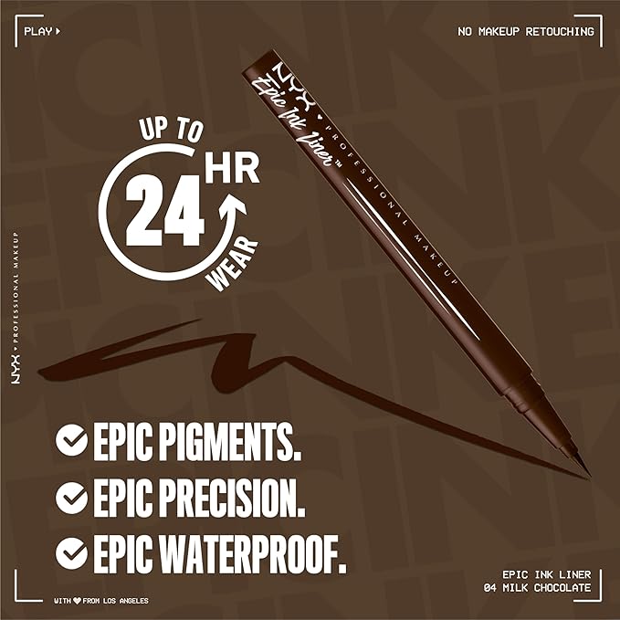 NYX PROFESSIONAL MAKEUP Epic Ink Liner, Waterproof Liquid Eyeliner with Vegan Formula - Milk Chocolate (Brown Matte)