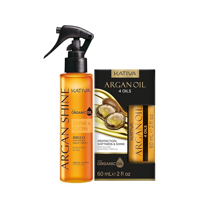 Bundle Argan Shine Hair Treatment 4 oz + Argan Oil 2 oz (2 Pack) – Organic Argan Oil for Intense Shine, Smoothness & Hair Protection
