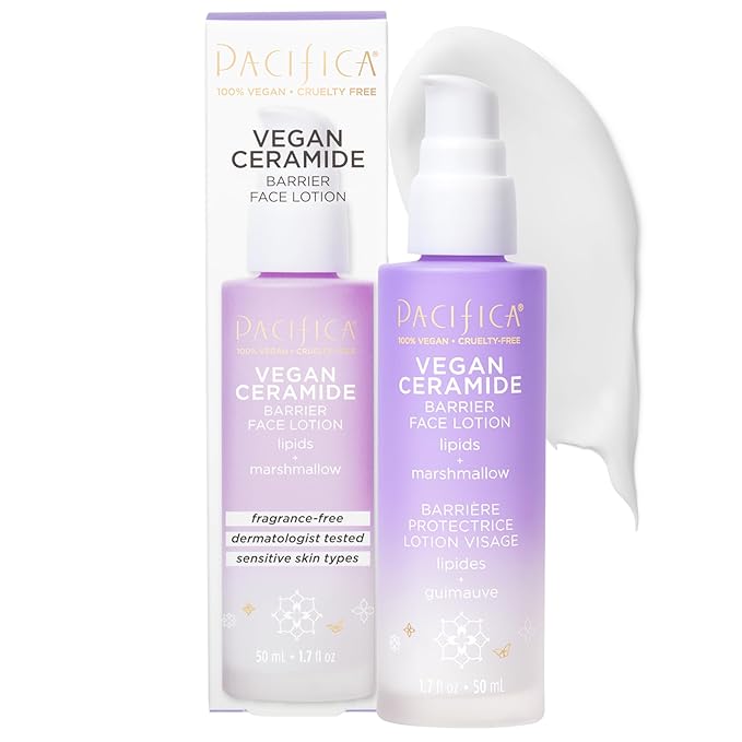 Pacifica Face Moisturizer - Vegan Ceramide Barrier Repair Face Lotion, Hydrating, For Dry Skin, Dermatologist Tested, Safe for Sensitive Skin, Fragrance Free, Vegan + Cruelty Free