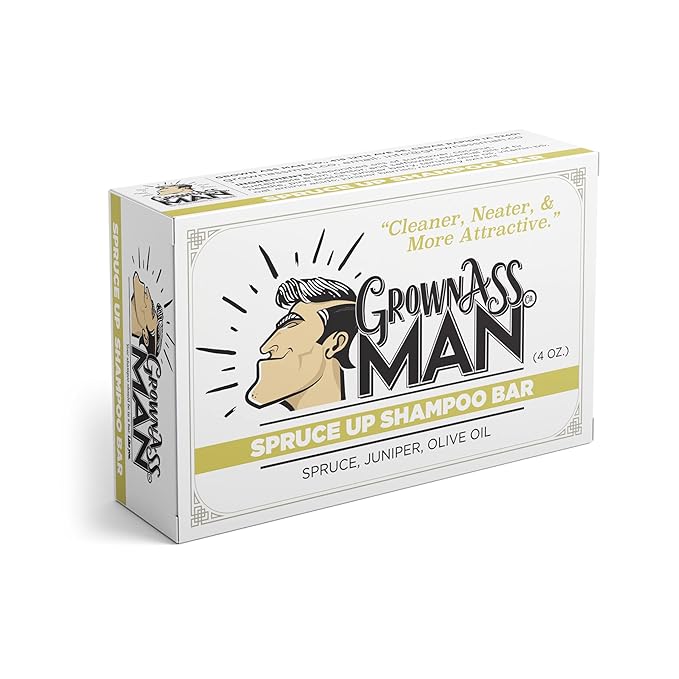 Grown Ass Man Co. - Solid Shampoo Bar Rich Lather 3 in 1: Hair, Beard & Body Wash - Plastic Free & Eco-Friendly, Natural & Organic for All Hair Types, 4oz Bar (Spruce Up, 3-Pack)