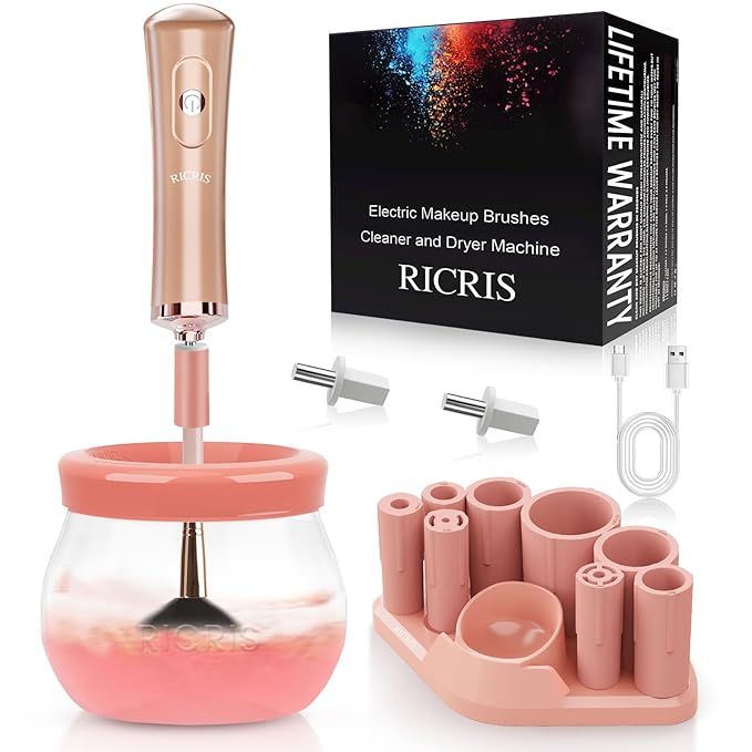 Electric Makeup Brush Cleaner and Dryer Machine - Super Fast Clean and Dry Make Up Brushes - Automatic Cosmetic Brush Spinner Washer Tools