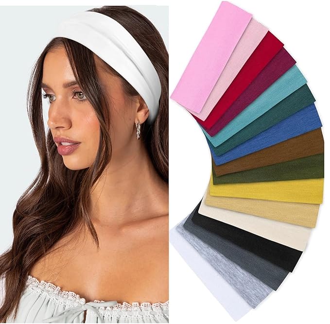 Headbands for Women Non Slip 16 Pack Multicolor Womens Head Bands, Elastic Hair Bands Soft Cotton Cloth Headband for Workout Yoga Sports Fashion Hair Accessories