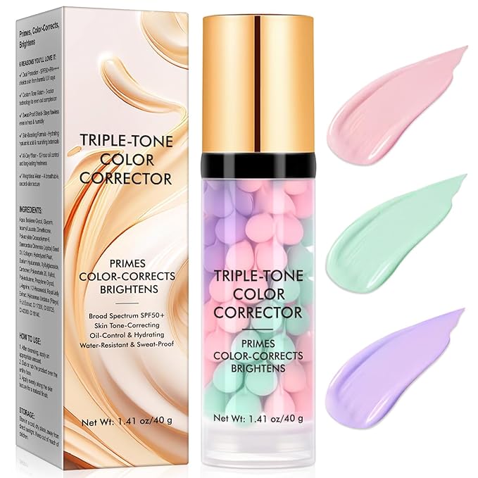 Primer for Face Before Makeup, 3 In 1 One Step Color Corrector Primer, SPF 50 PA+ Sunscreen Isolation Cream, Hydrating, Oil Control Facial Serum Even Skin Tone, Water-Resistant & Sweat-Proof