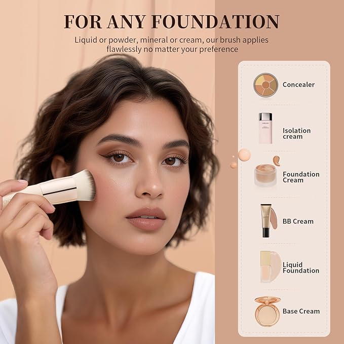 DUcare Foundation Brush,Flat Top Kabuki Brush Synthetic Professional Makeup Brush Liquid Blending Mineral Powder Buffing Stippling Makeup Tools,Beige