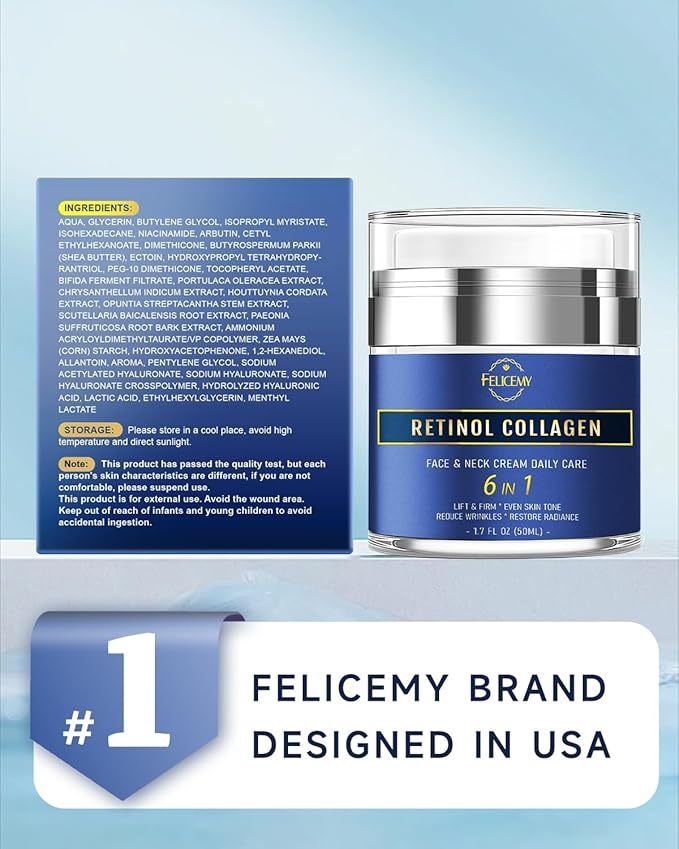 6-in-1 Face Cream for Men, Mens Face Moisturizer, Anti-Aging Face Cream for Men with Retinol Collagen & Hyaluronic Acid, Eye Bags & Dark Spot Remover, After Shave Lotion 2-Pack