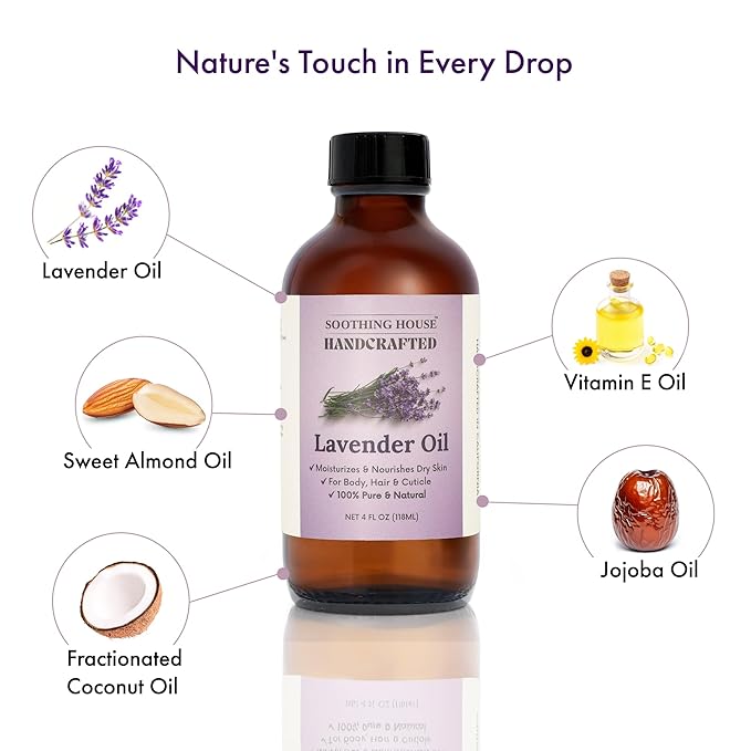 Lavender After-Shower Moisturizing Body Oil with Fractionated Coconut Oil, Vitamin E, Radiant Looking Glow and Skin Hydration, Instant Absorption, Body, After-Shower oil, 4 Ounces