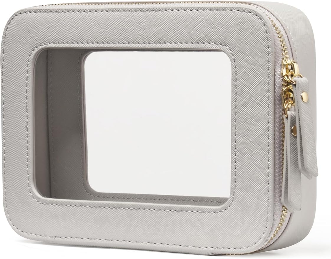 Popvibe Clear Makeup Bag Travel Cosmetic Case Transparent Toiletry Bag with Zipper, Portable Make Up Organizer Traveling Compact Car Bag for Essentials