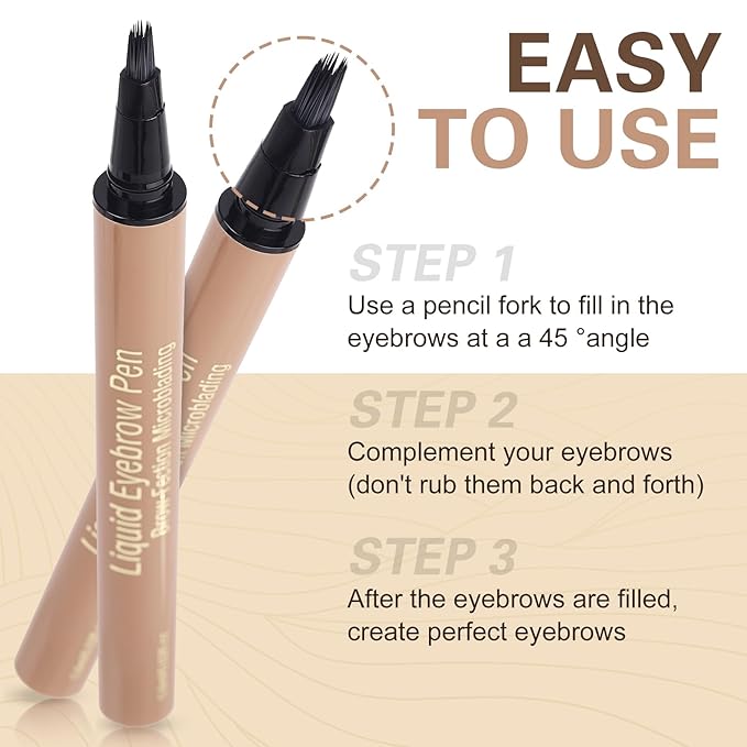 Microblading Brow-Fection Brow Eyebrow Pencil – Angled Brush Tip, Wild Natural Hair-Like Strokes, Patented Design, Long-Lasting & Smudge-Proof, for Beginners & Pros(02 Dark Brown）