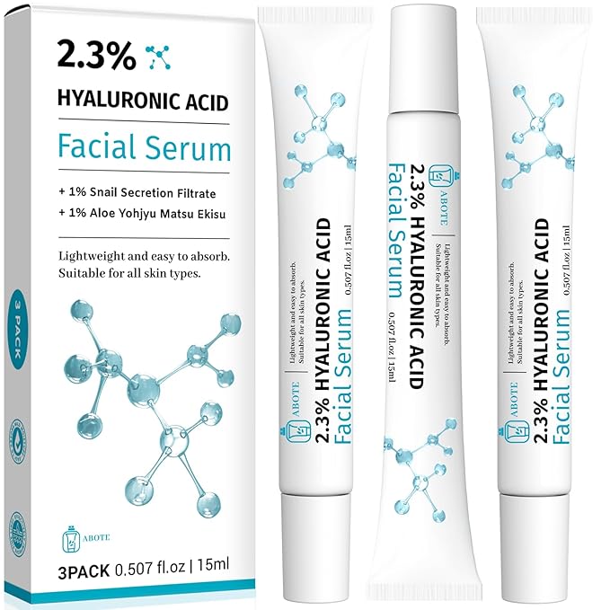 ABOTE 2.3% Hyaluronic Acid Serum for Face with 1% Snail Secretion Filtrate Deep Moisturizing Anti-Aging Anti-Wrinkle (3Pack-Each 0.507 fl.oz | 15ml)