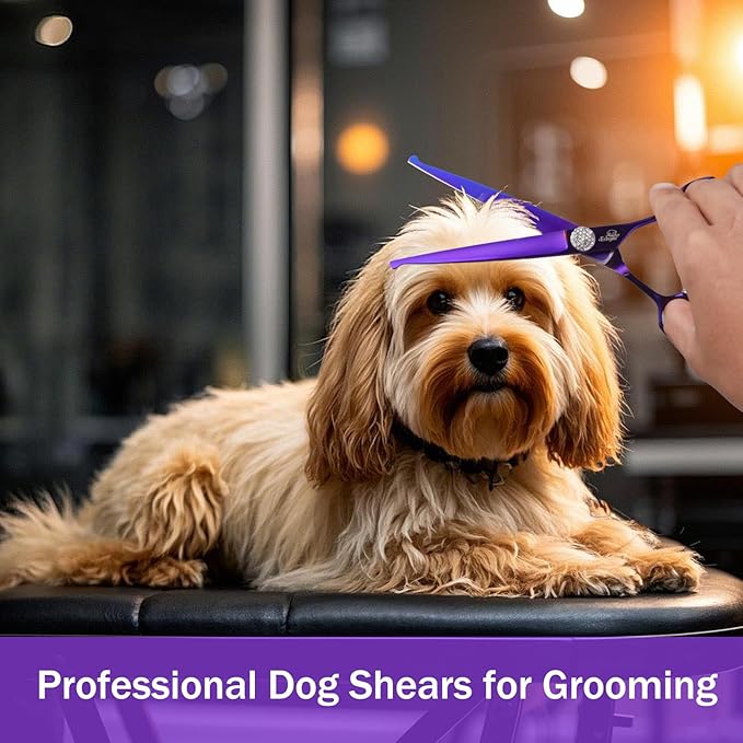 7" Straight Dog Grooming Scissors, Professional Pet Trimming Shears for Dogs and Cats, 440C Stainless Steel with Round Tips & Sharp Blades, Comfortable Grip for Groomers