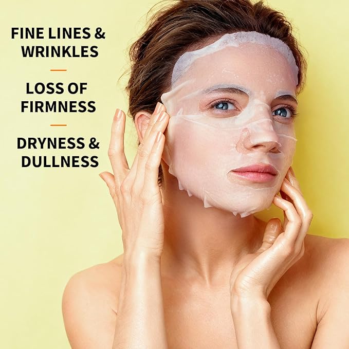 Firming and Moisturizing Sheet Face Masks (Pack of 10) with Hyaluronic Acid and Peptides, Reduce Fine Lines and Wrinkles, Hydrating & Anti-Aging Spa Face Mask, Facial Skin Care