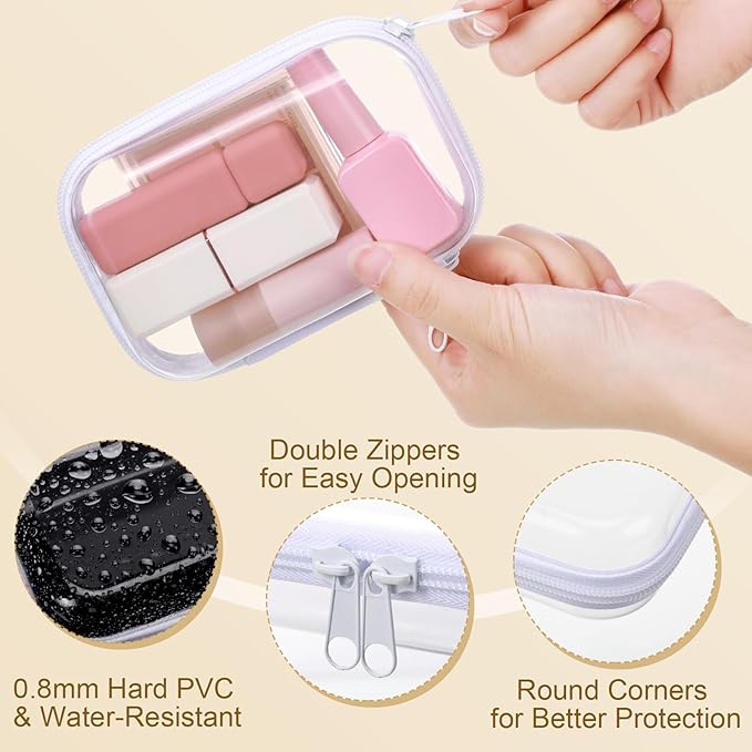 Hoolerry 3 Pcs Clear Hard Zipper Case Plastic Pouch Transparent Hard Case Clear Makeup Bag Portable Travel Organizer Bin for Cosmetics, Building Blocks, Puzzles(White,Xs)