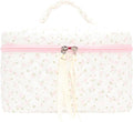 Quilted Makeup Bag Large Travel Zipper Soft Cosmetic Case for Women Girls Make Up,Little Flower Pink